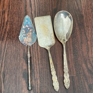 Silver serving pieces, lot of 3.  Pie server, large serving spoon, large spatula
